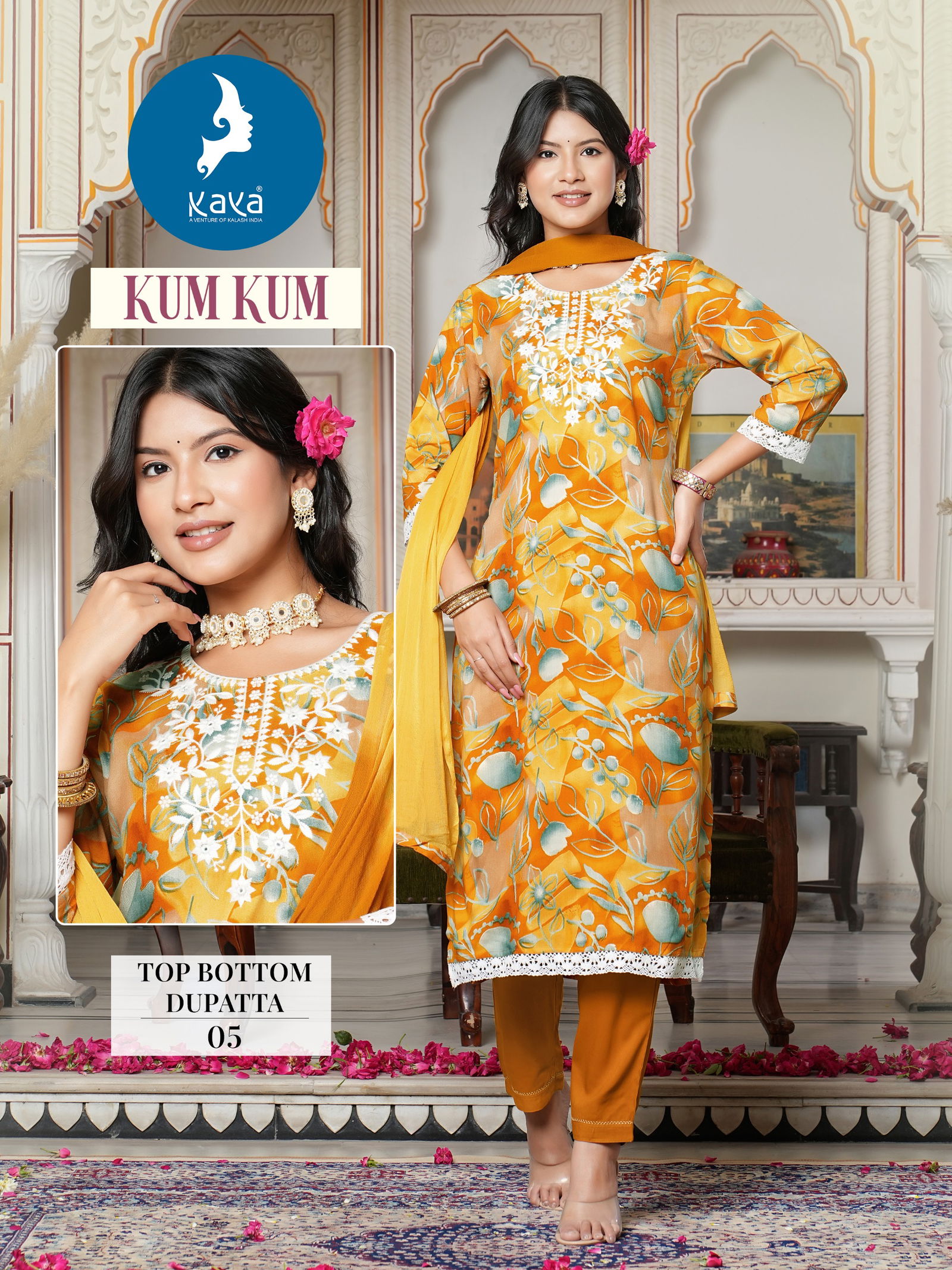 Kum Kum By Kaya Foil Printed Kurti With Bottom Dupatta Wholesale Shop In Surat